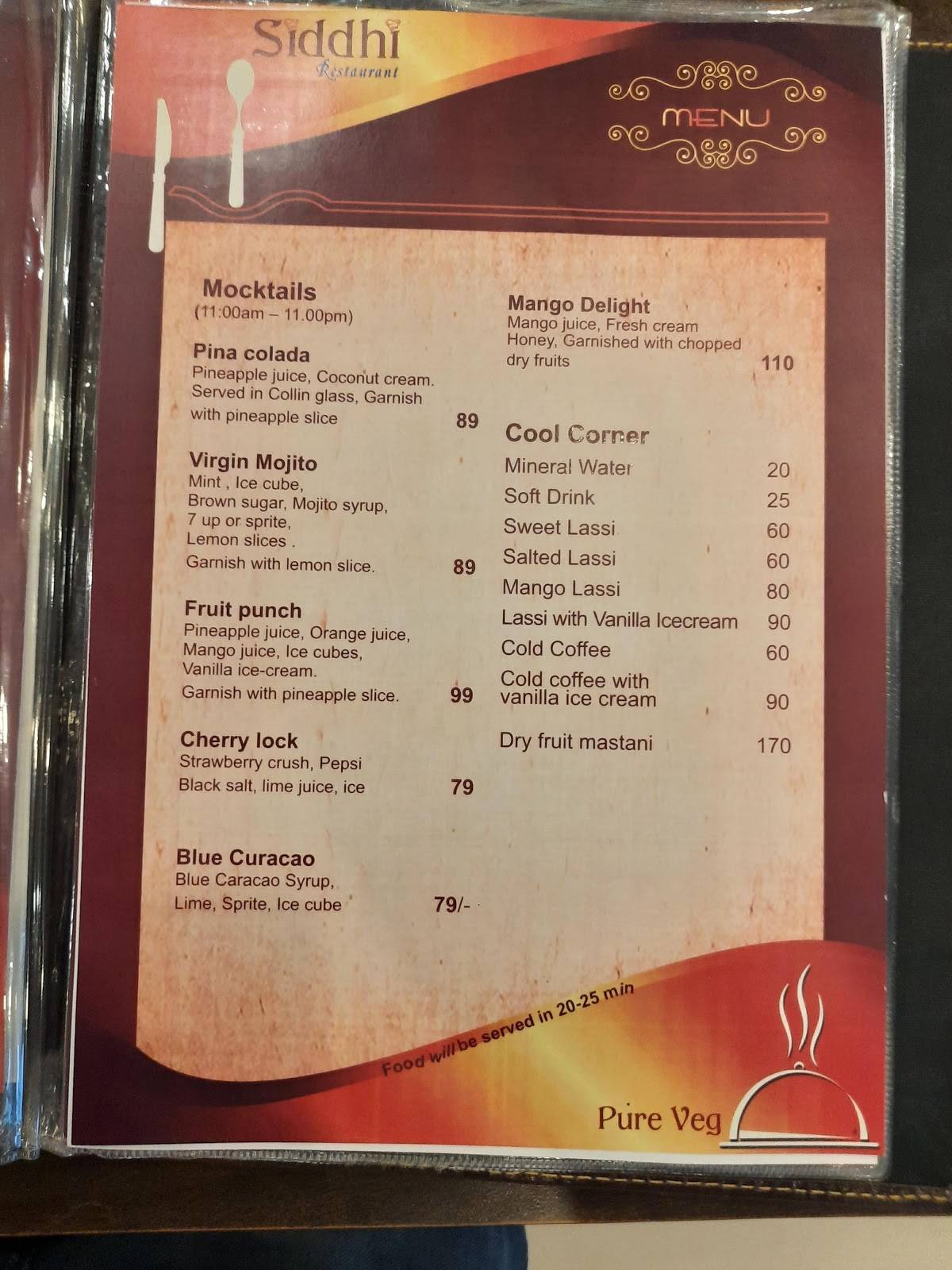 Siddhi Restaurant menu