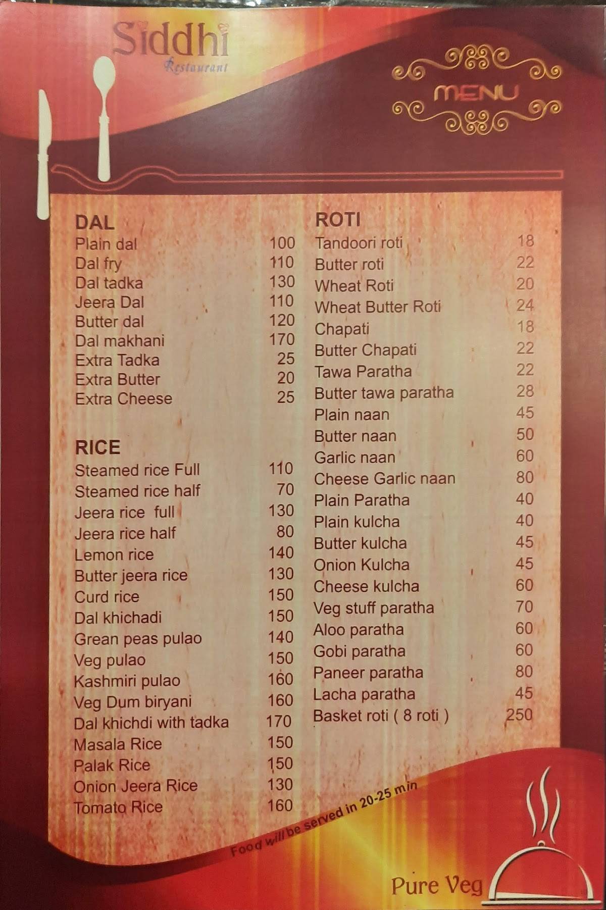 Siddhi Restaurant menu