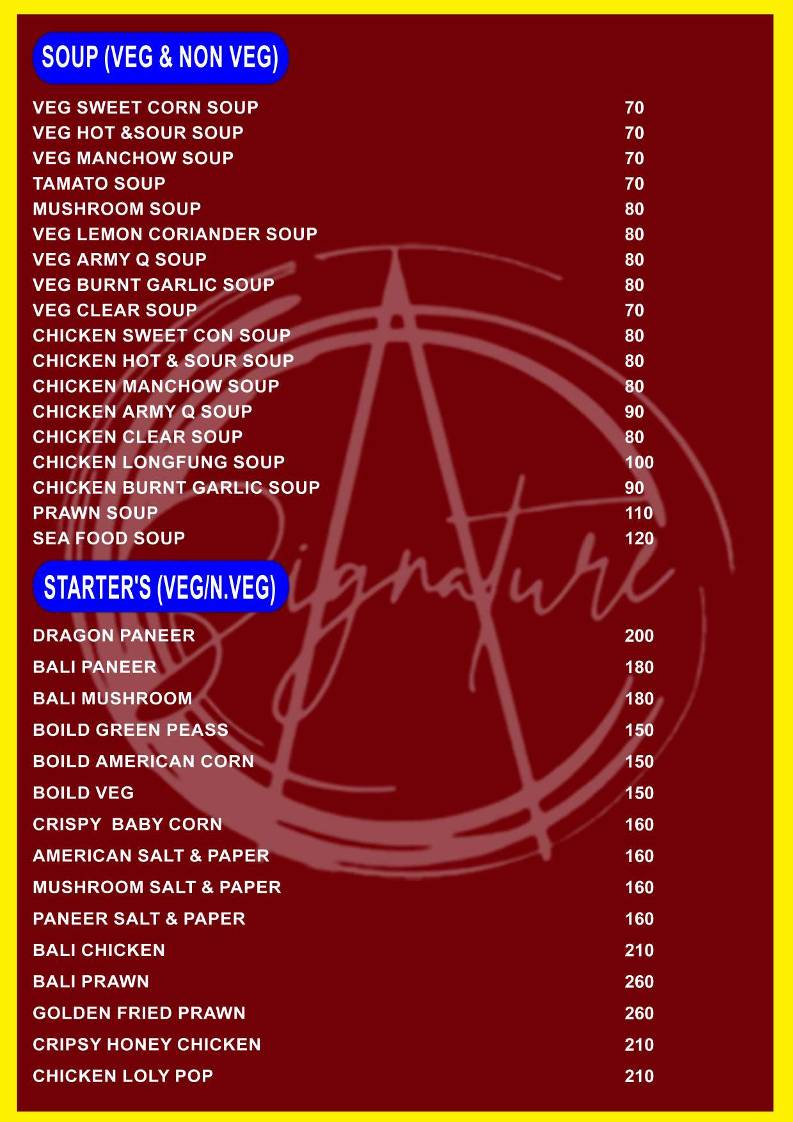 SIGNATURE A/C FAMILY RESTAURANT , NAYAGARH menu