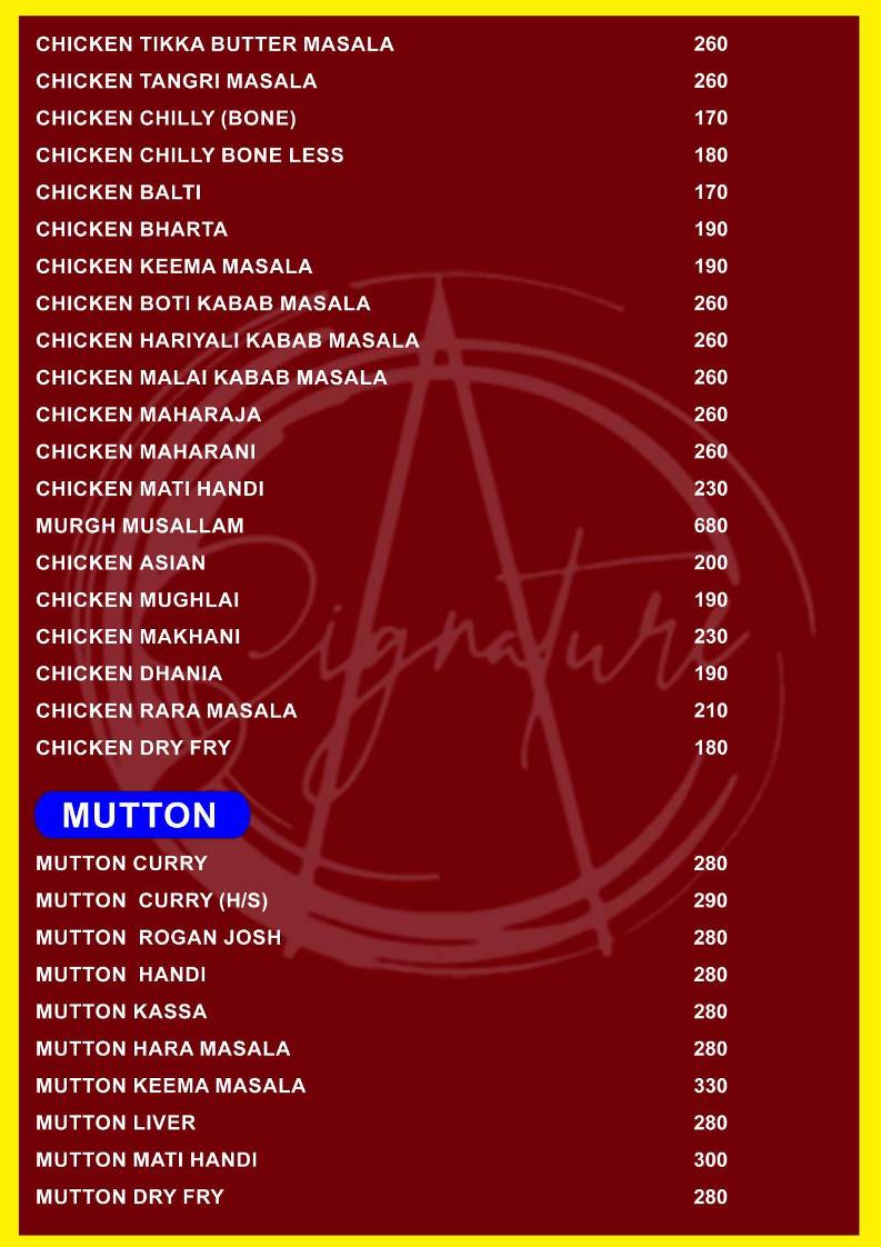 SIGNATURE A/C FAMILY RESTAURANT , NAYAGARH menu