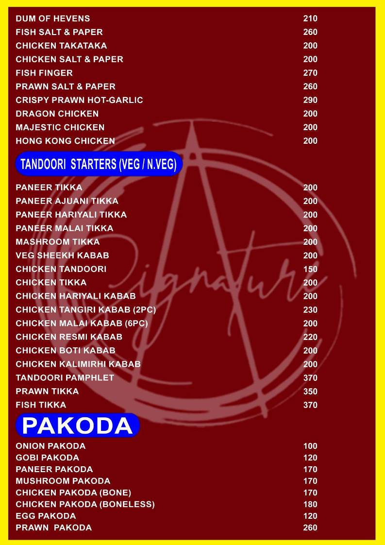 SIGNATURE A/C FAMILY RESTAURANT , NAYAGARH menu