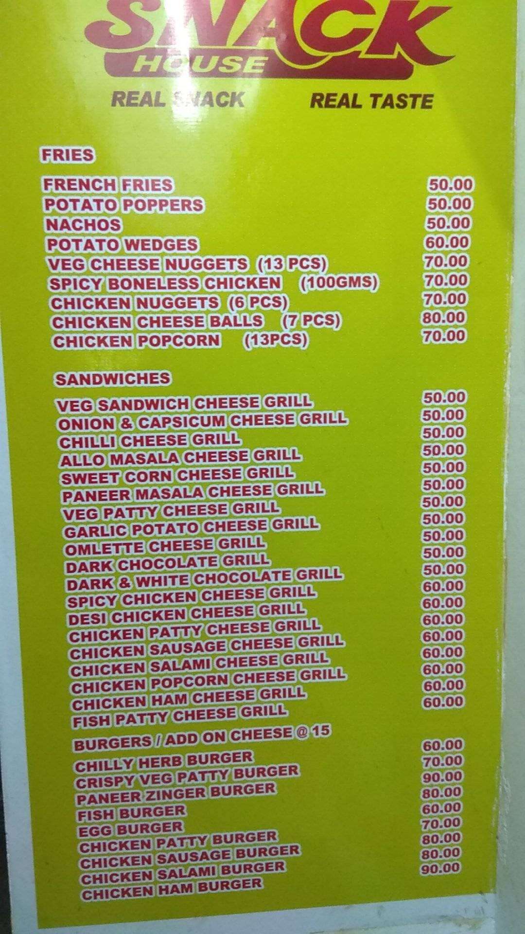 SNACK HOUSE - Best Snacks Shop menu