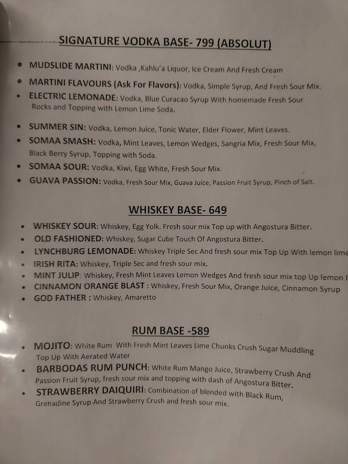 SOMAA, Siripuram menu