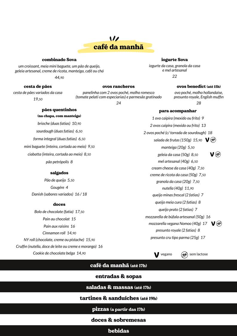 SOVA Natural cardápio