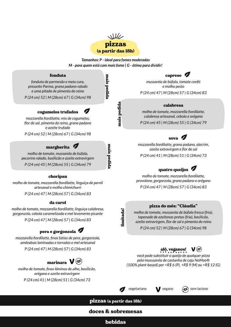 SOVA Natural cardápio