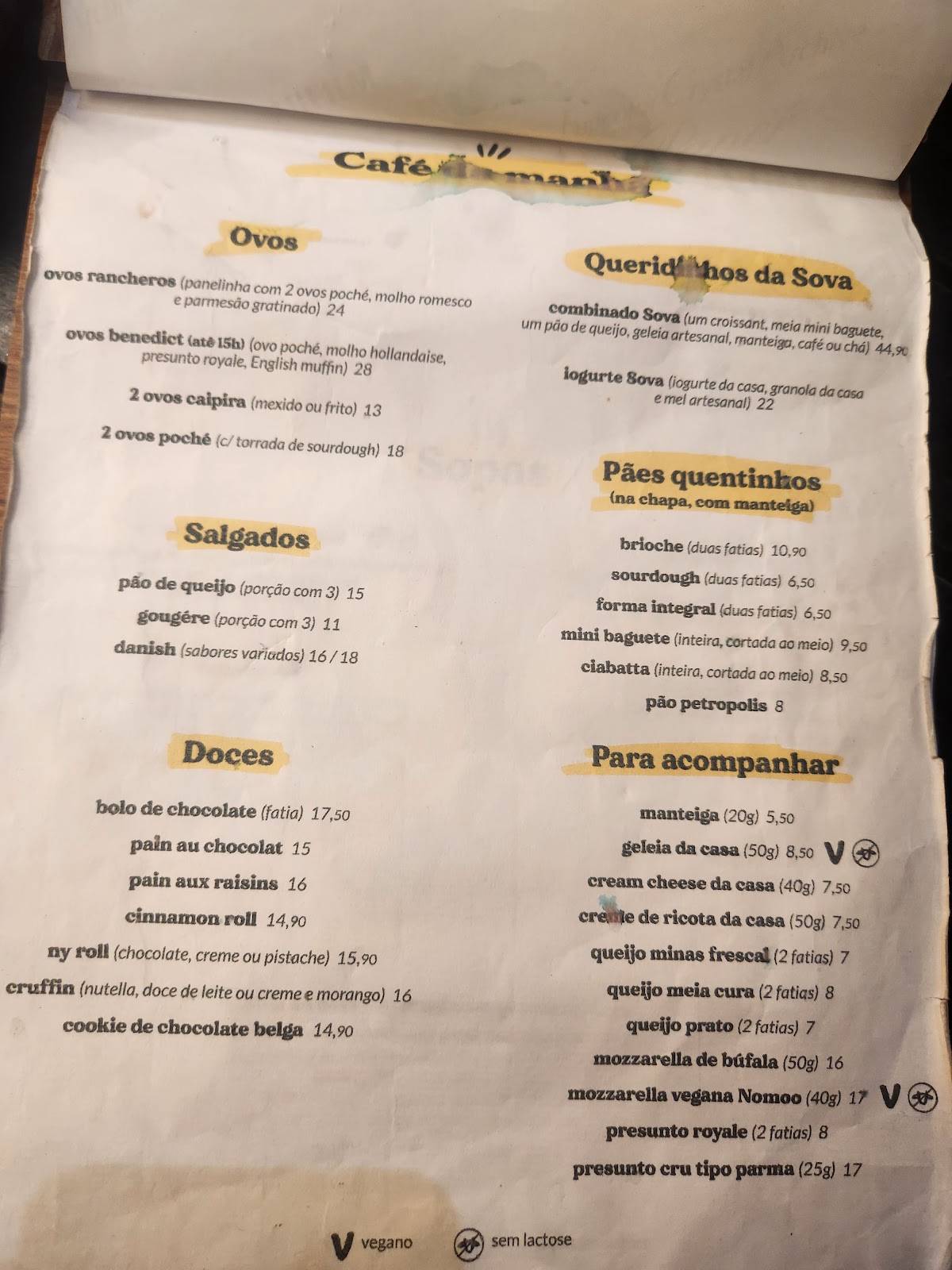 SOVA Natural cardápio