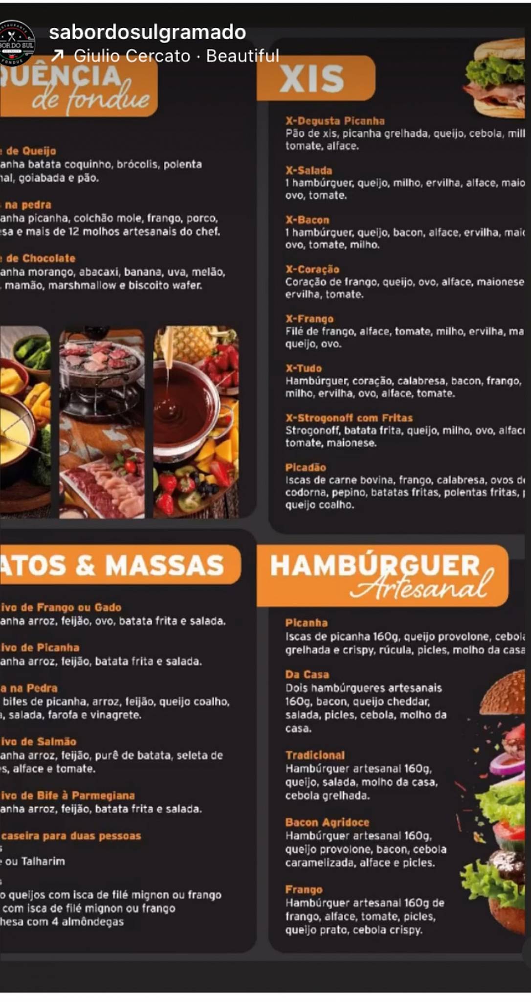 Sabor do Sul gramado cardápio