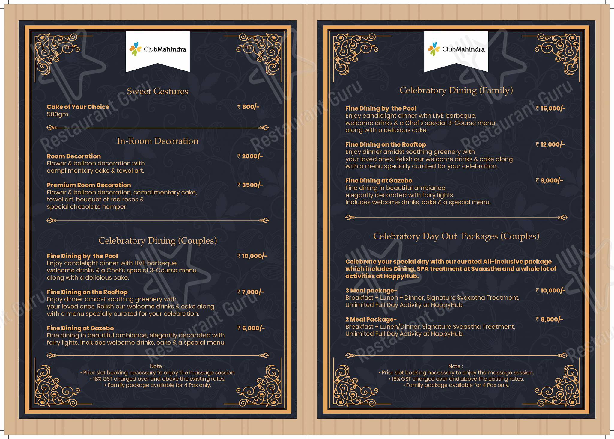 Saddle Back menu