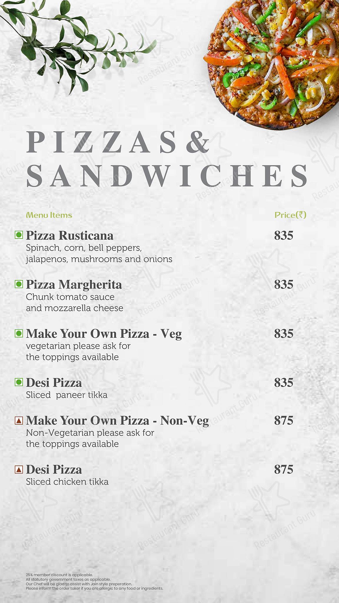 Saddle Back menu - meals and drinks