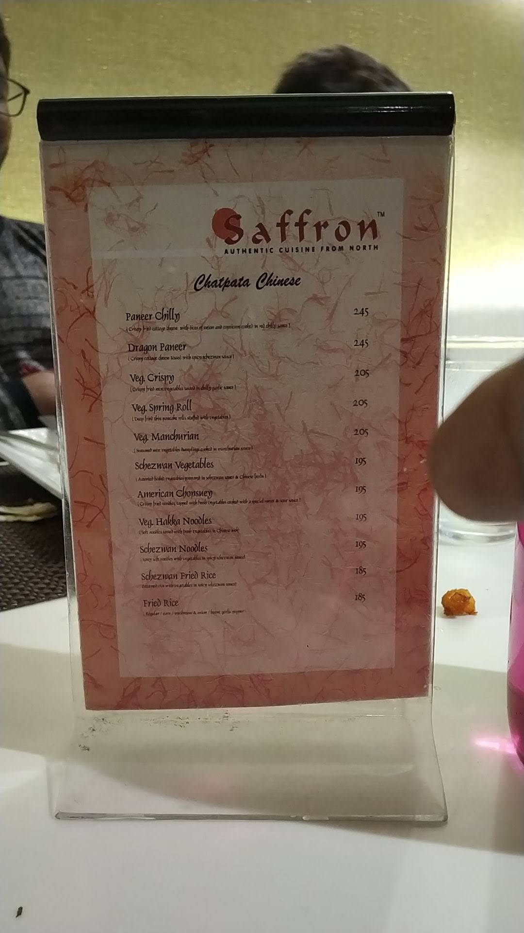 Menu at Saffron Restaurant, Vadodara, 02