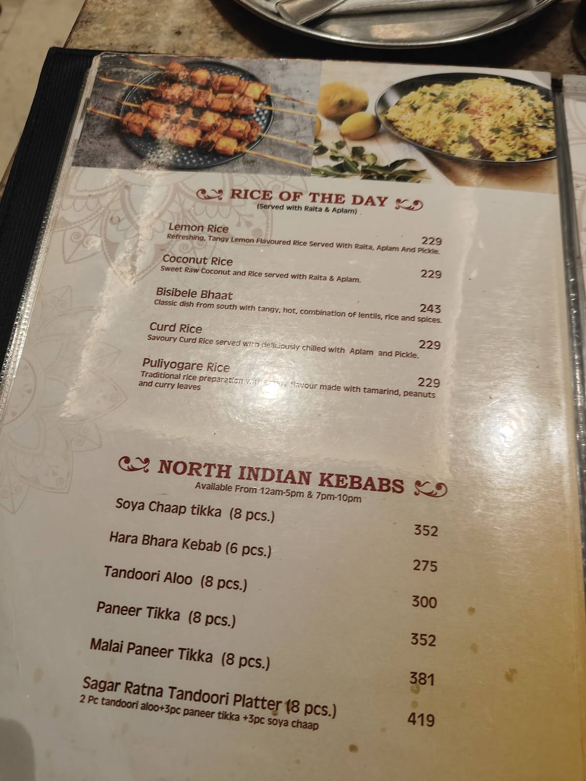 Sagar Ratna menu