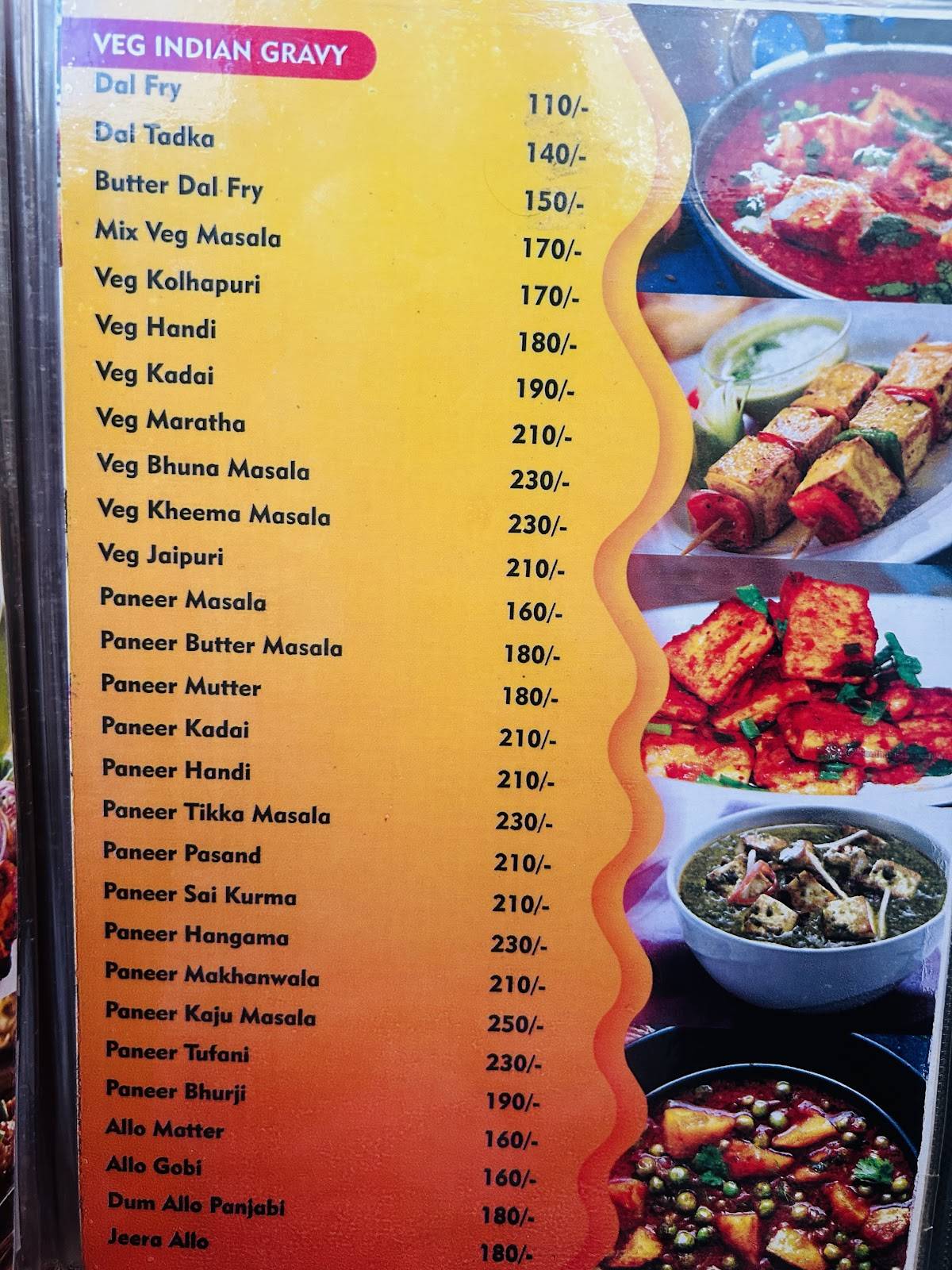 Sai Prasad Restaurant menu