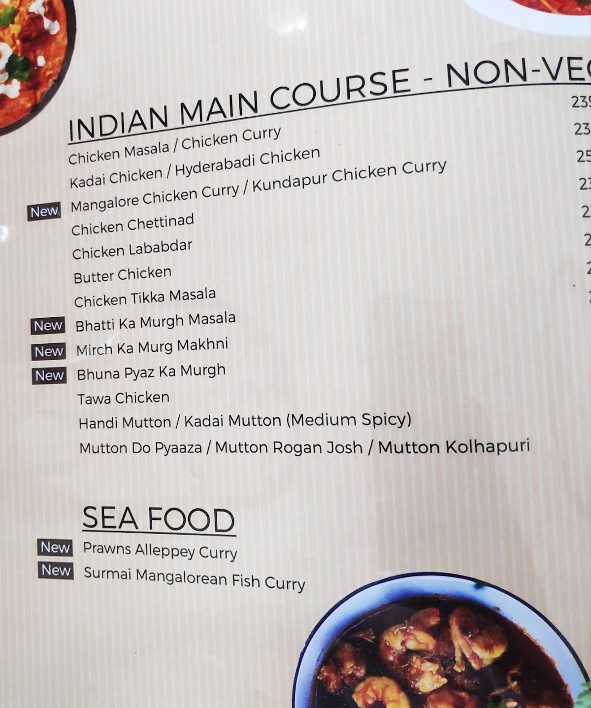 Saiba Restaurant menu