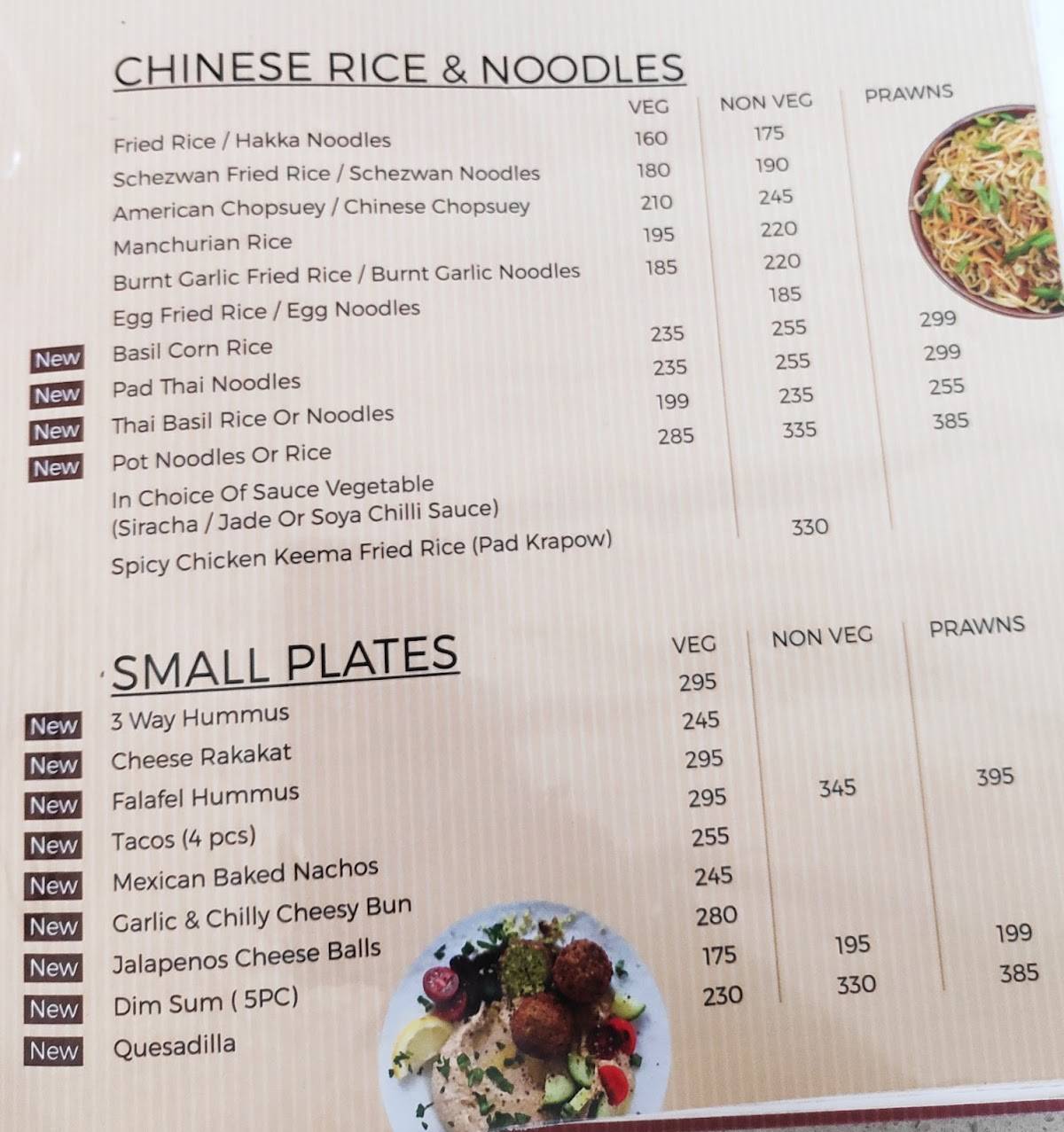 Saiba Restaurant menu
