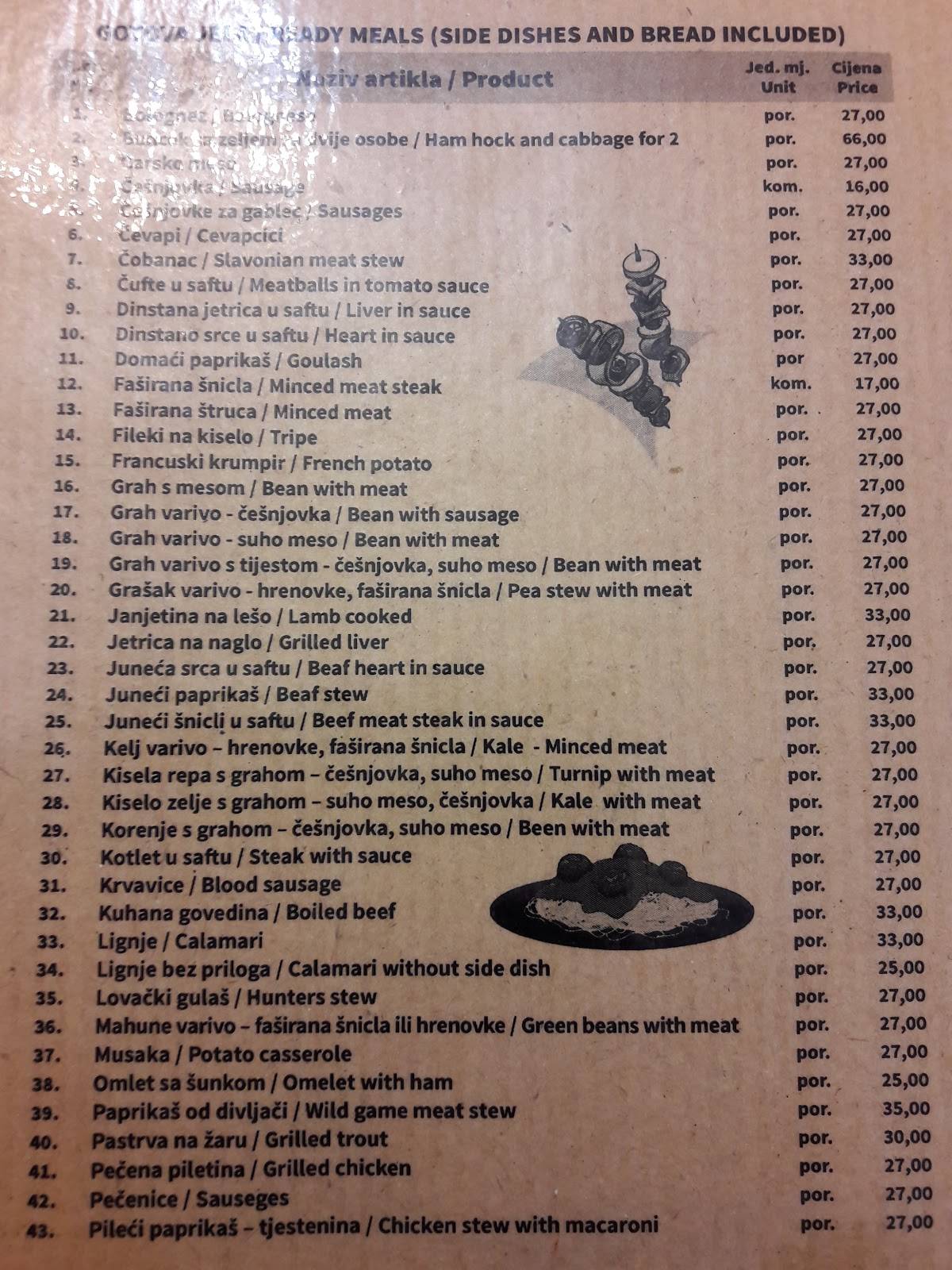 Menu di Samoborska Oštarija 