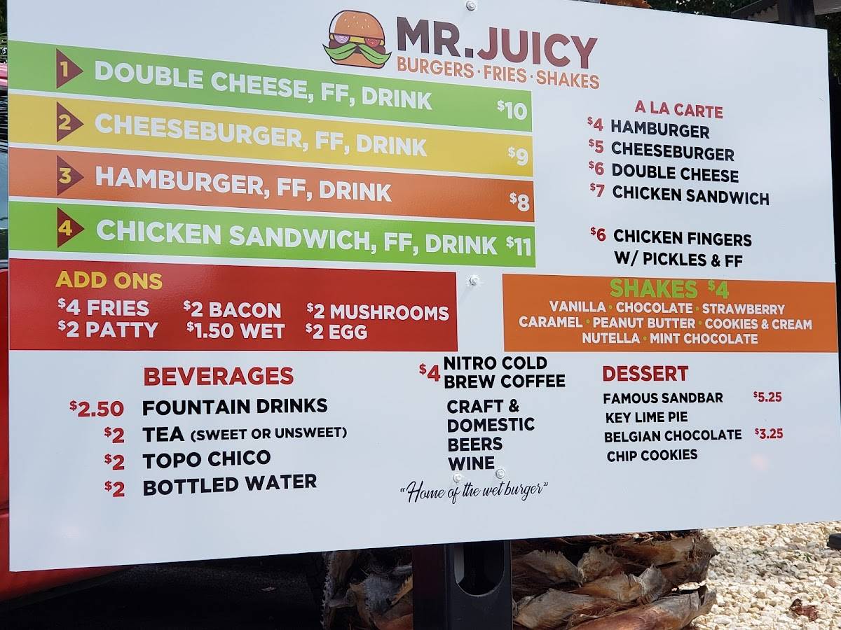 Menu at Mr Juicy restaurant, San Antonio