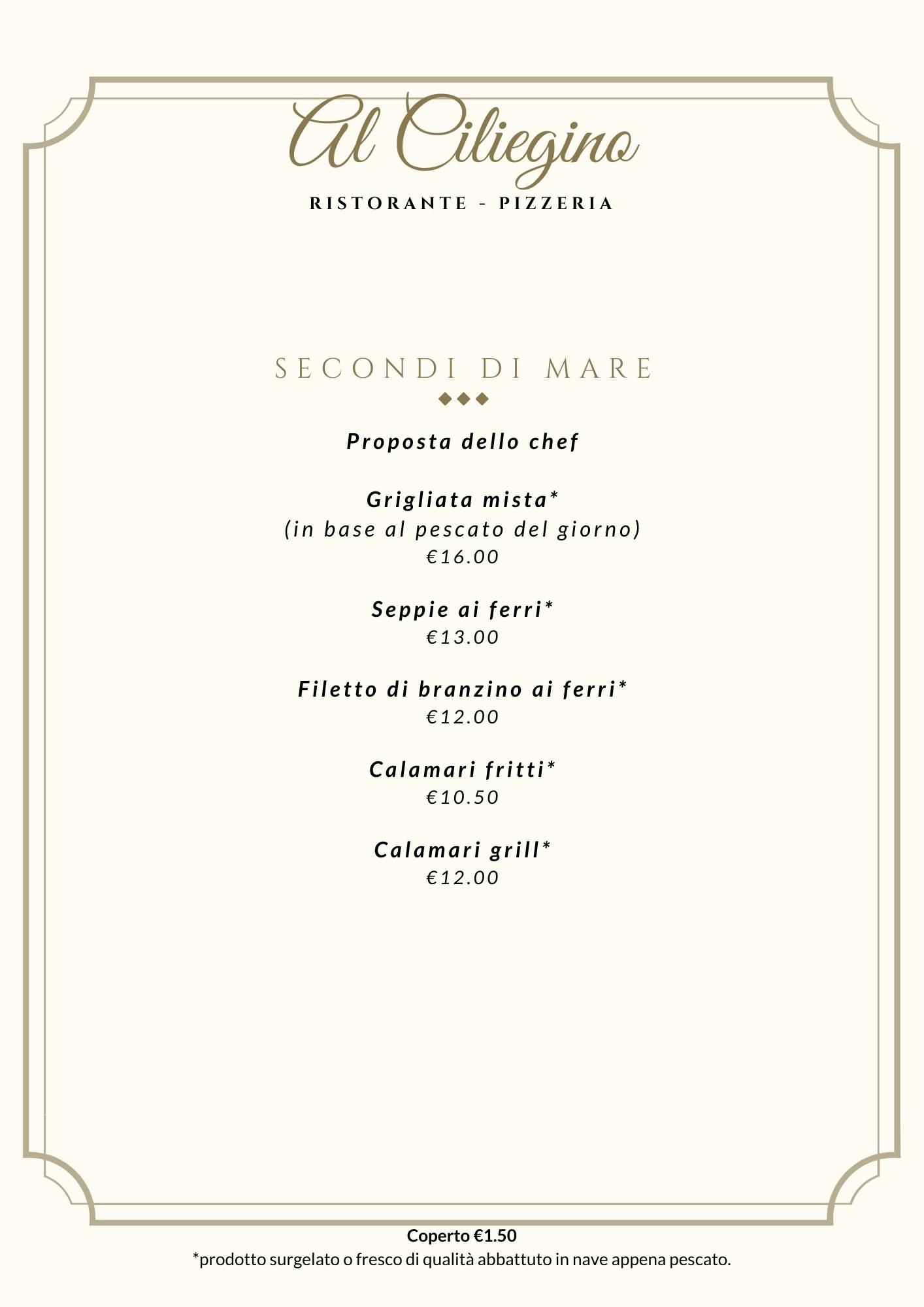 Menu di Al Ciliegino Ristorante Pizzeria 