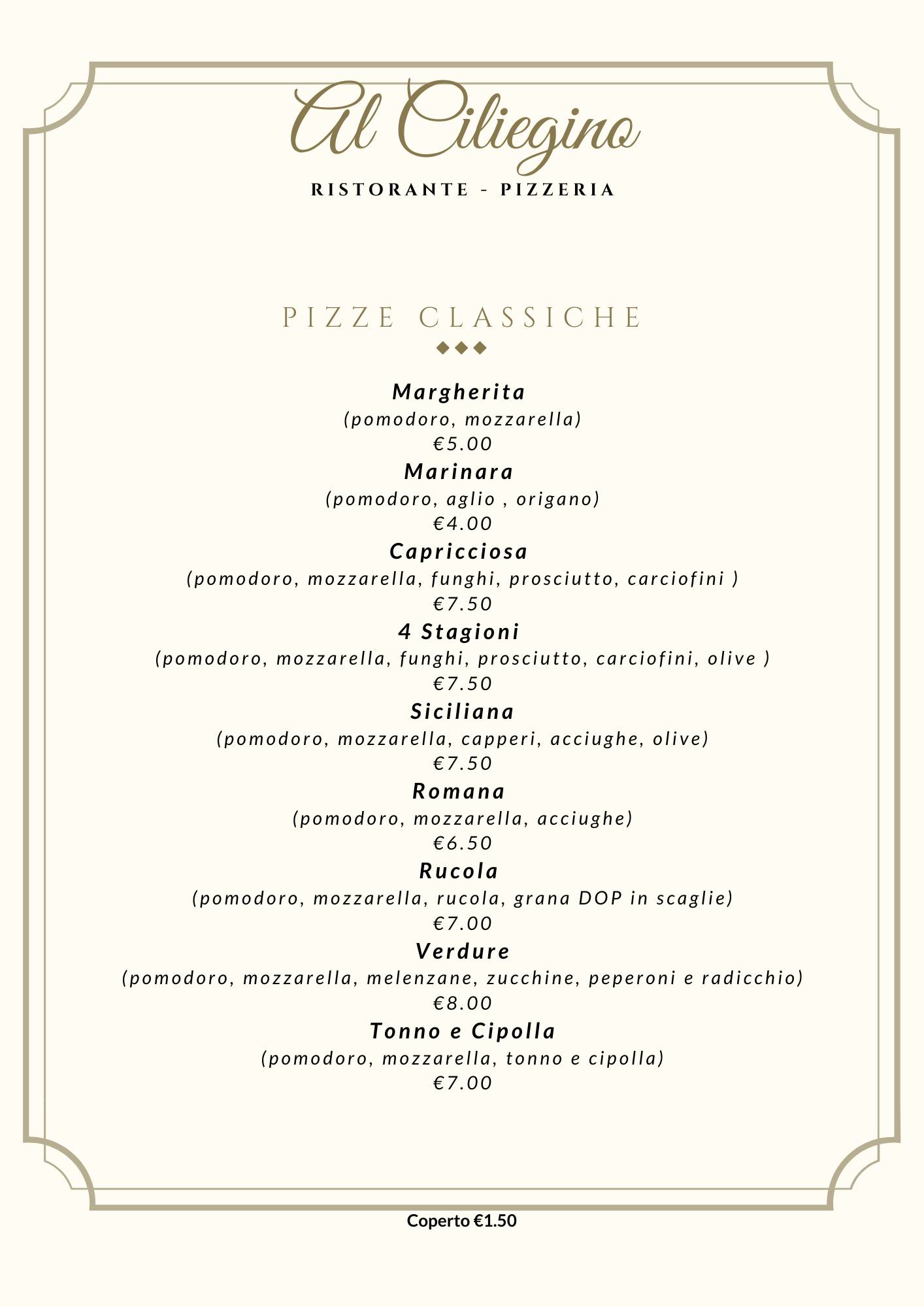 Menu di Al Ciliegino Ristorante Pizzeria 