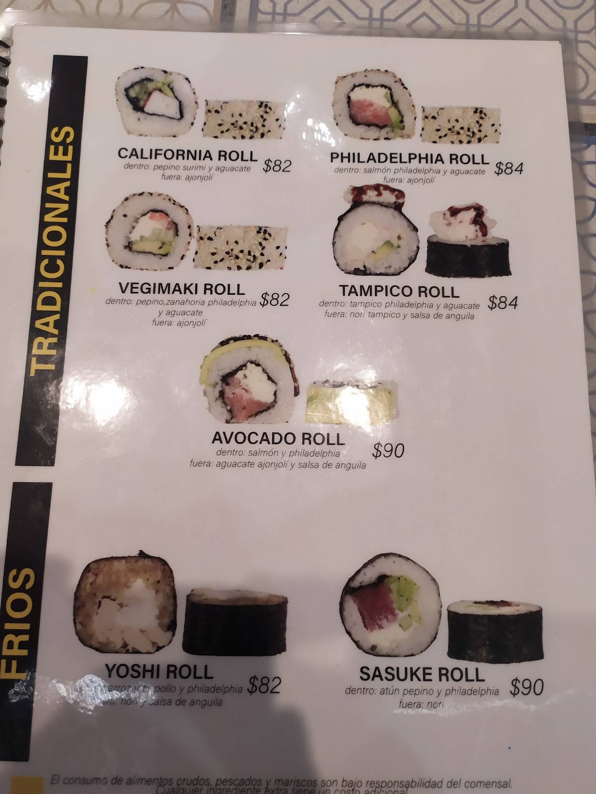 Carta del restaurante Inari, San Luis Potosi, Plaza Tangamanga