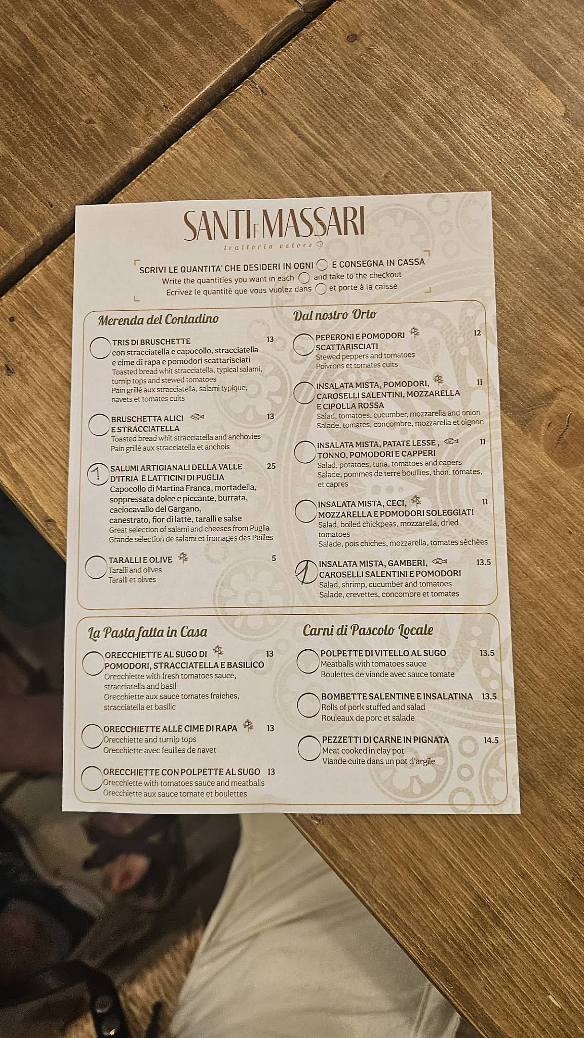 Menu di Santi e Massari - "Ristoro Autentico" 