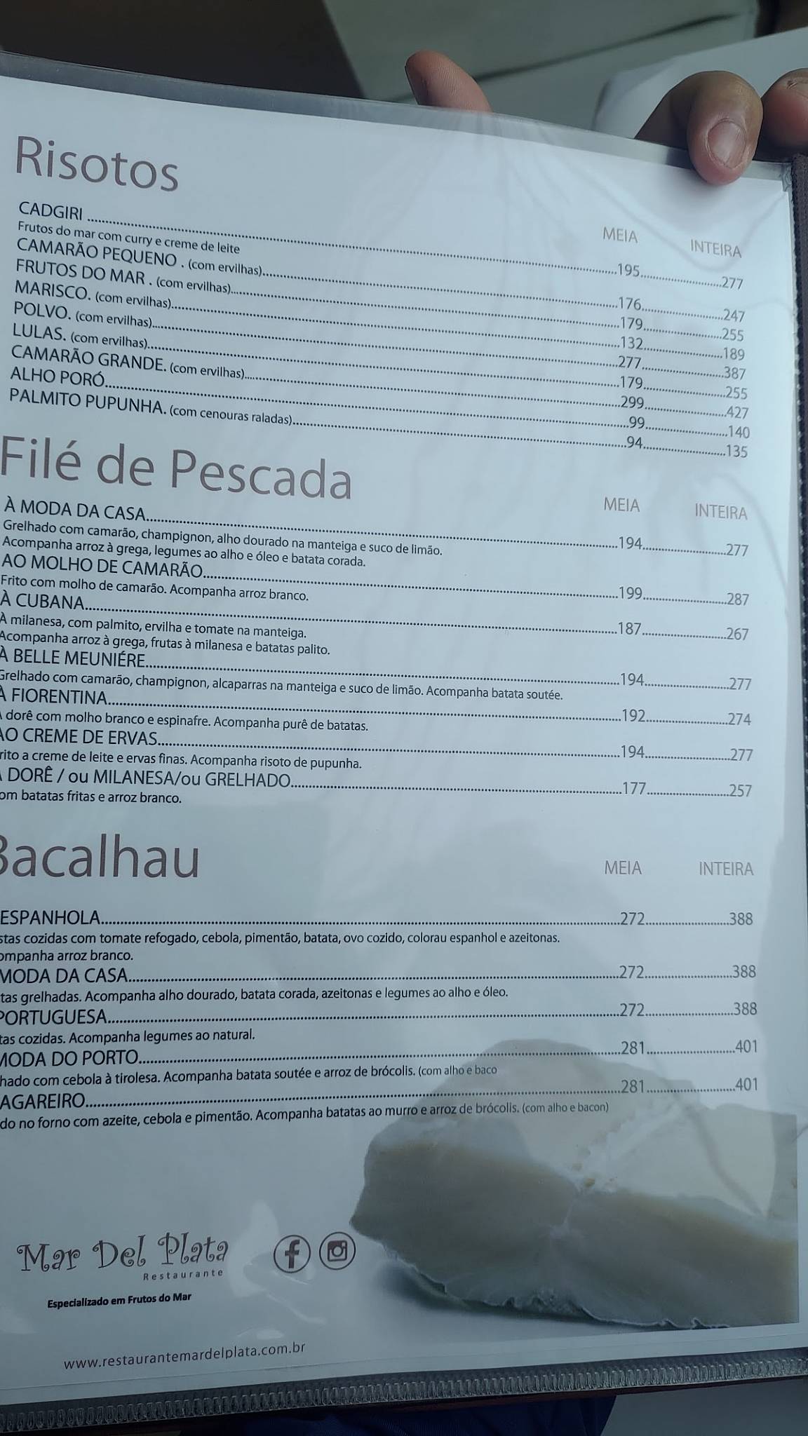 Mar Del Plata cardápio