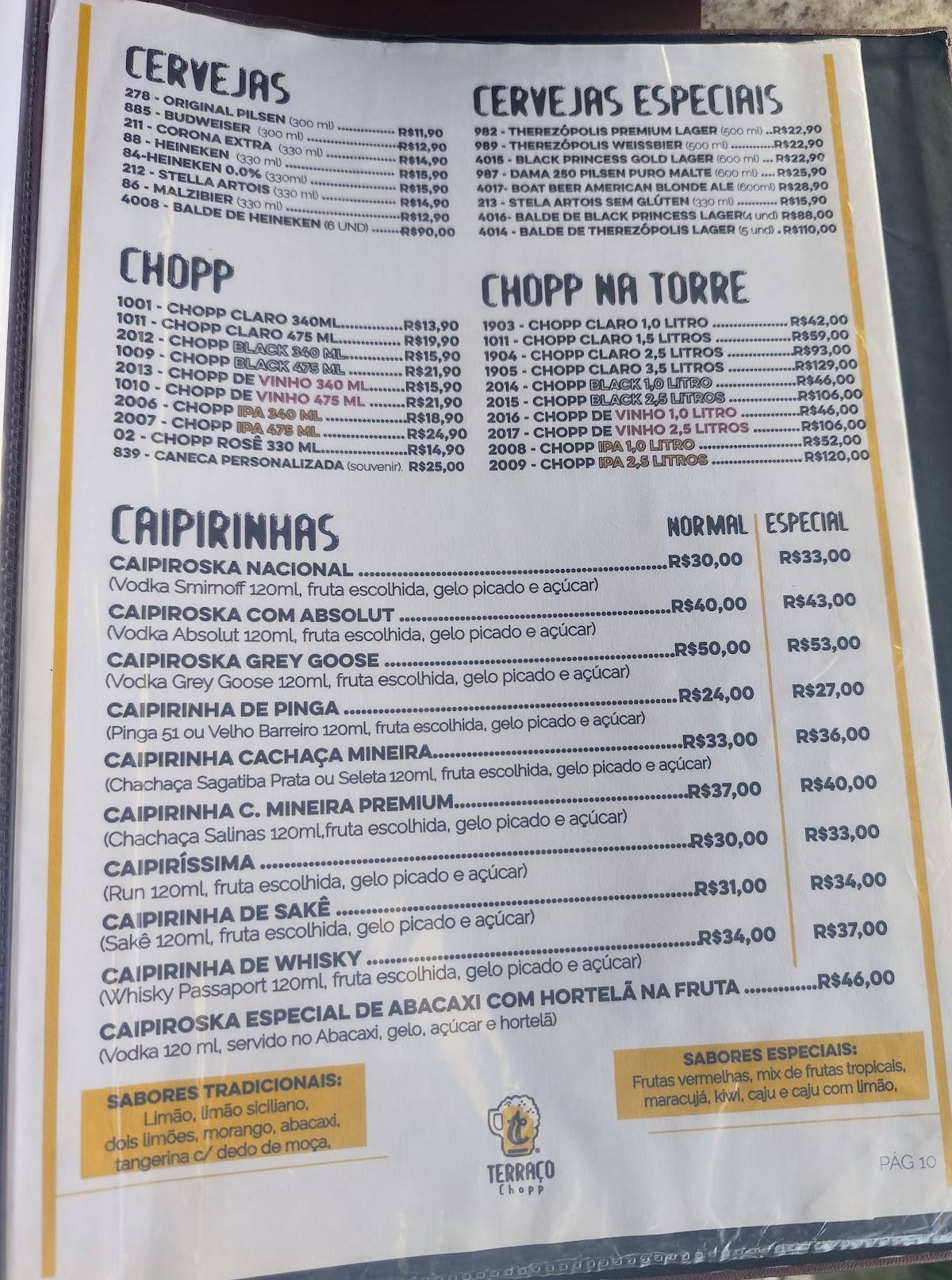 Terraço Chopp cardápio