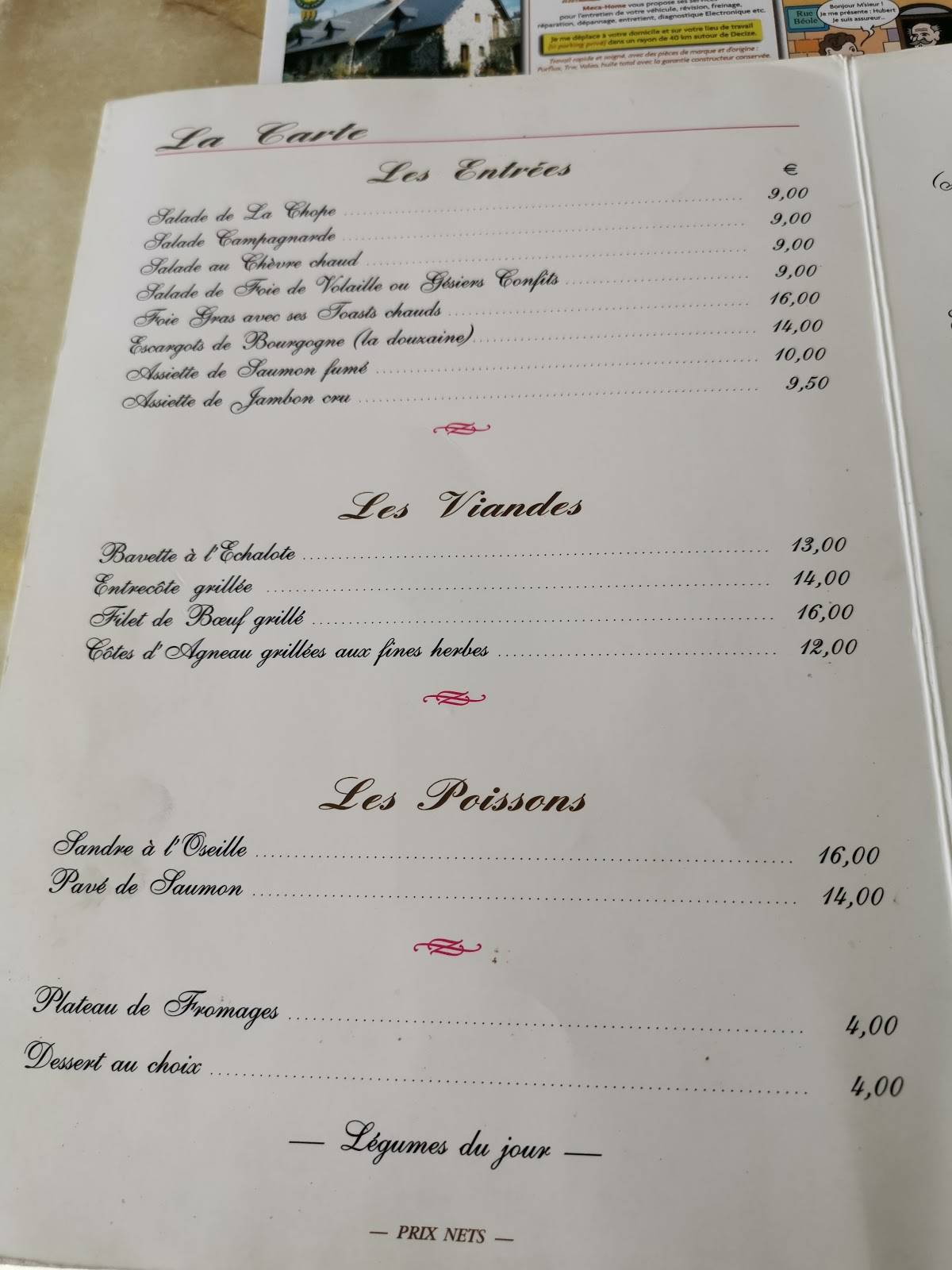Menu de Sarl la chope