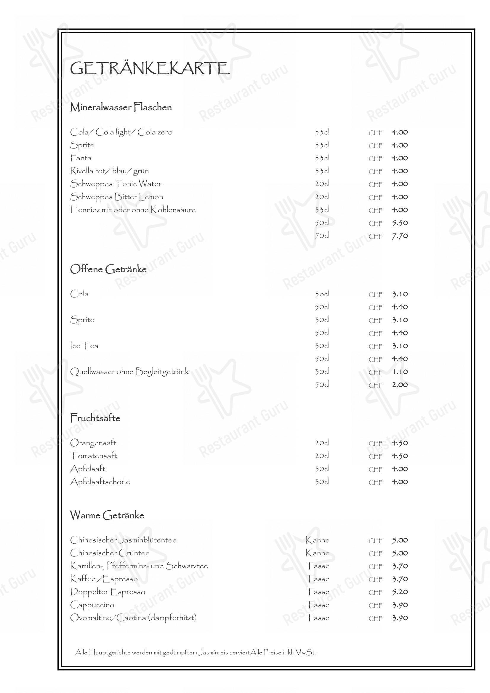 Menu di Schwanen - Menu bar