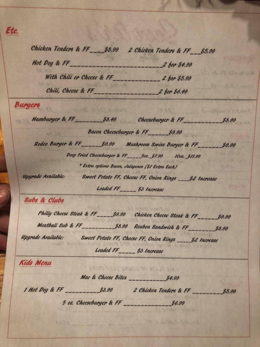 Menu at Scooter's Pub, Whitney Point