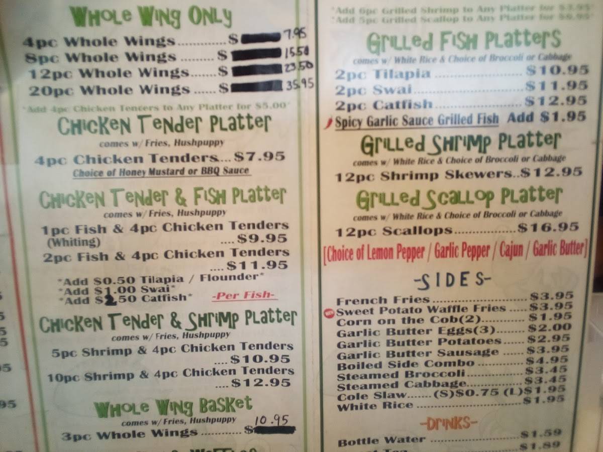 Menu at Seafood and More Garners Ferry restaurant, Columbia