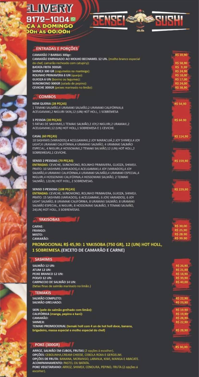 Sushi do Miranda Restaurante e Pizzaria cardápio