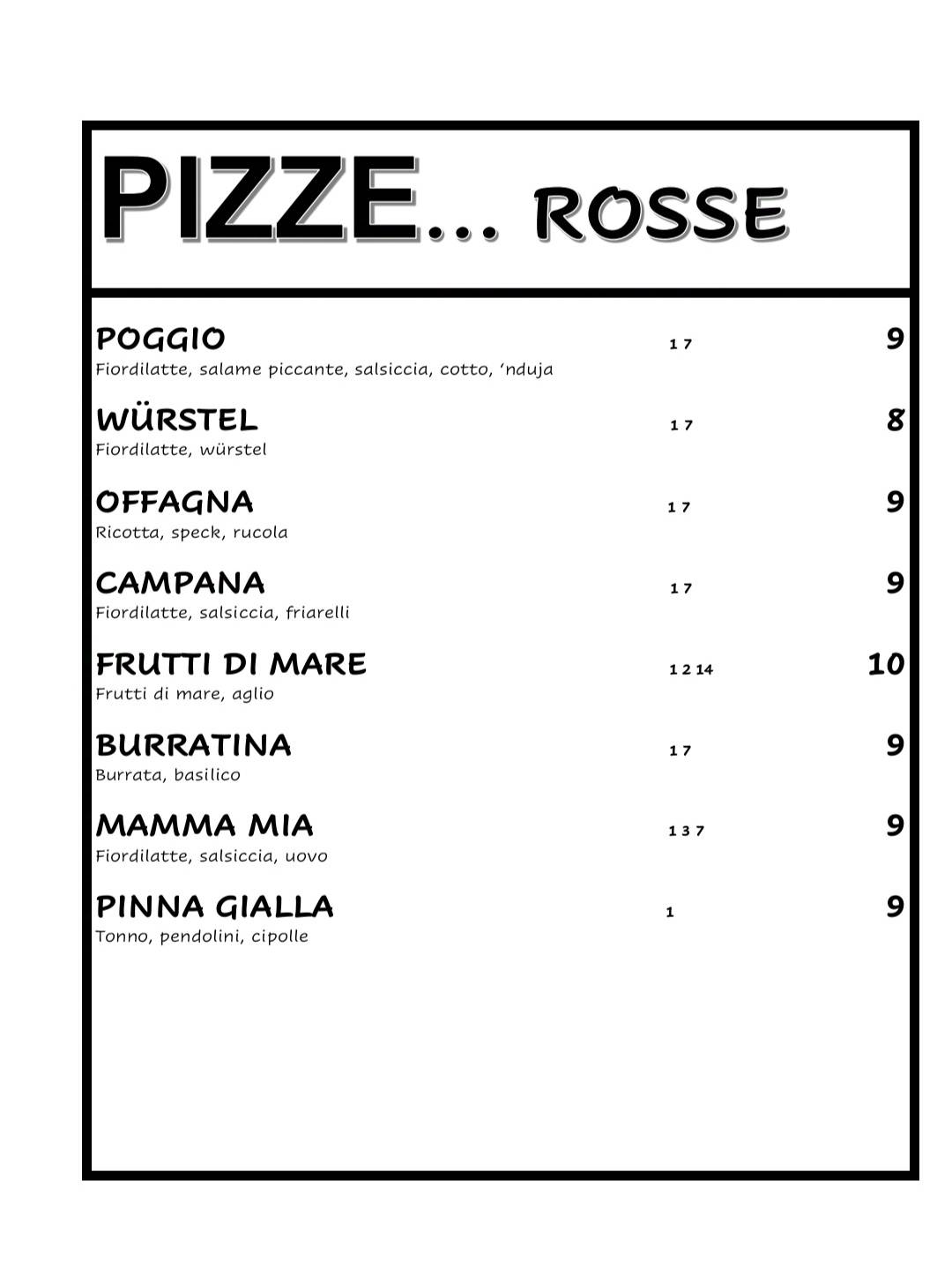 Menu di Sepofa Ristorante Pizzeria 