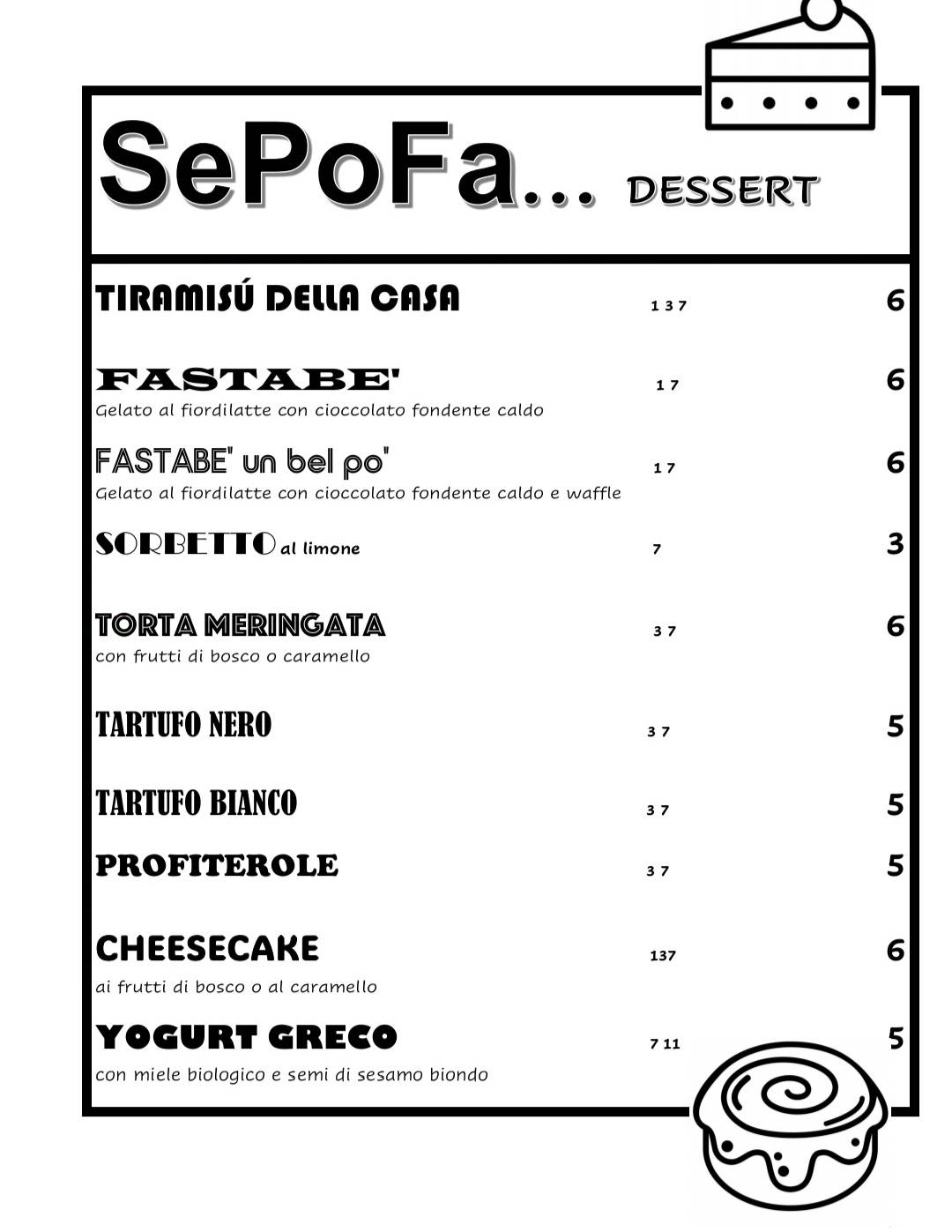 Menu di Sepofa Ristorante Pizzeria 
