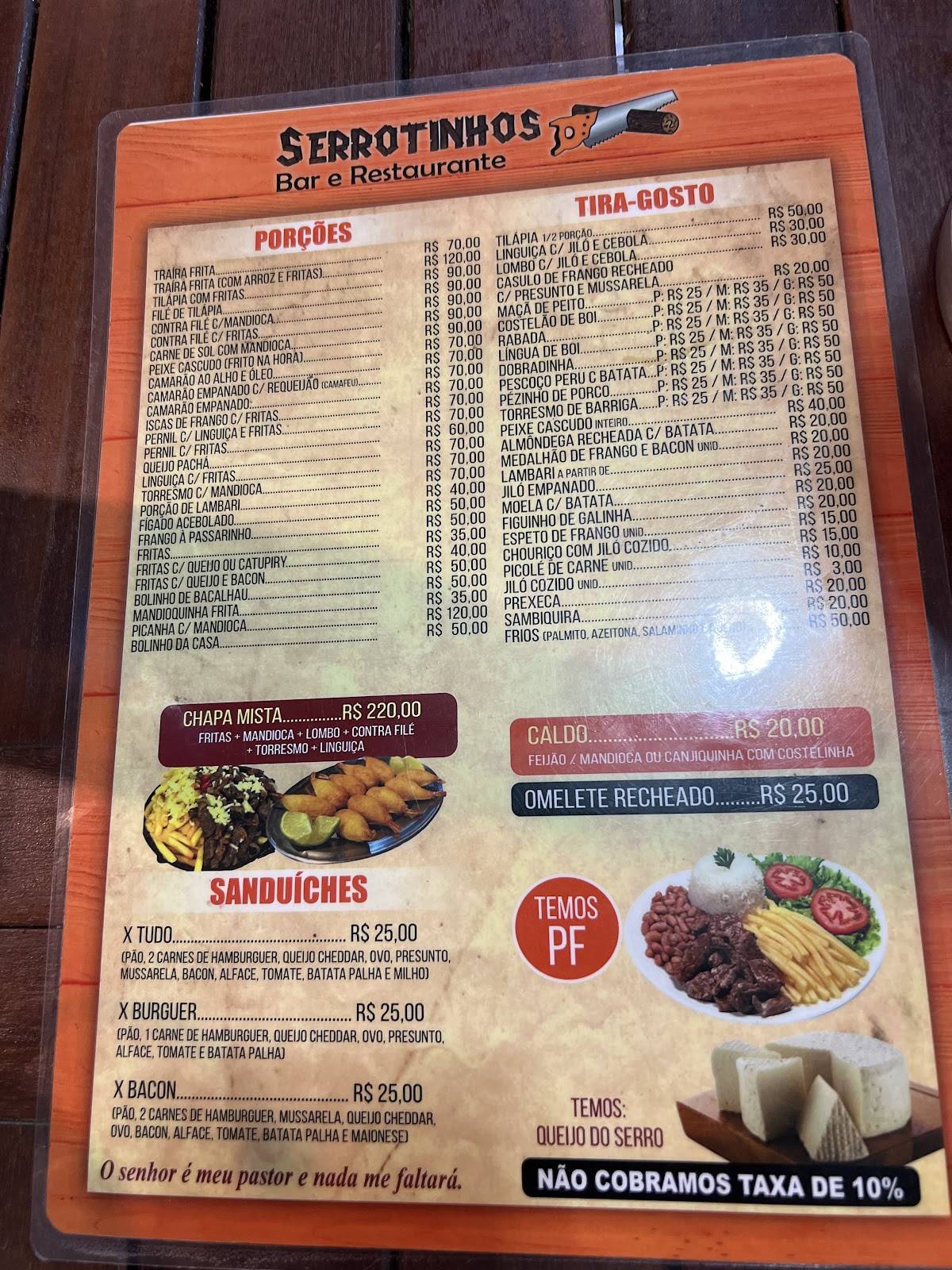 Serrotinhos bar cardápio