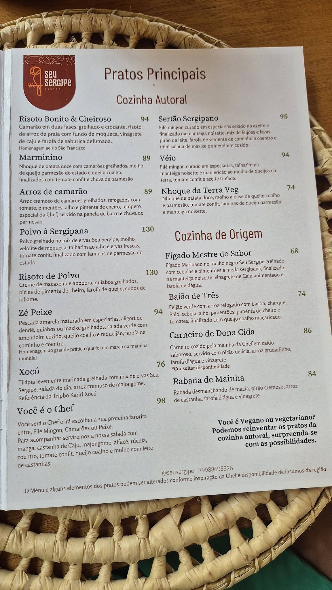 Seu Sergipe cardápio