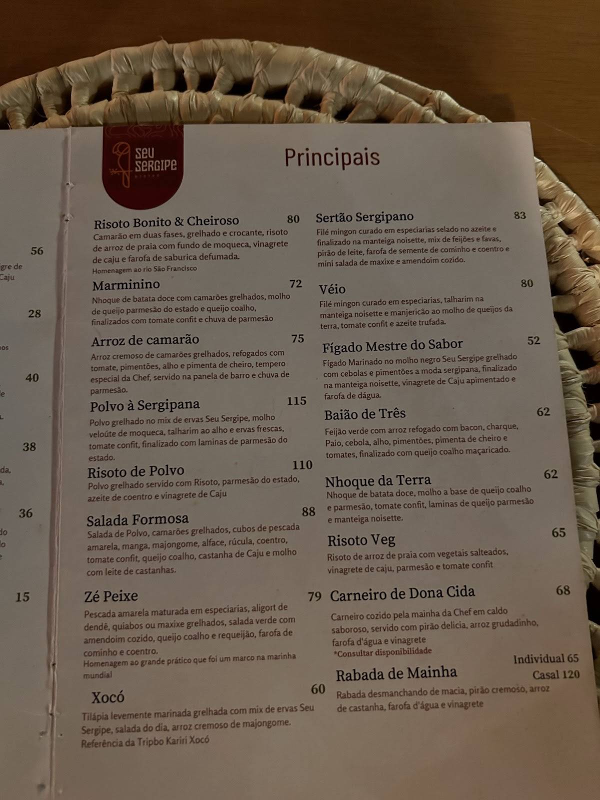 Seu Sergipe cardápio