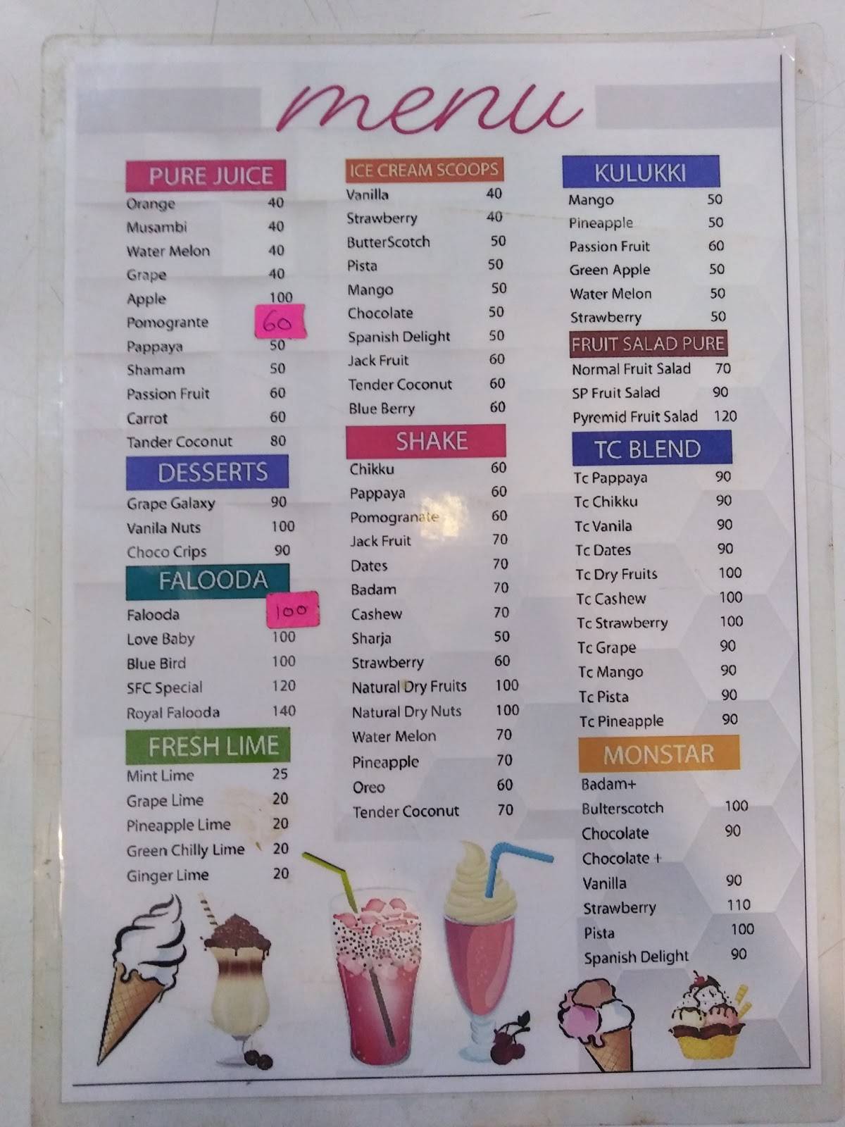 Sfc Fried Chicken menu