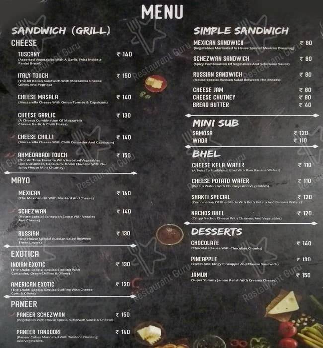 Shakti The Sandwich Shop menu