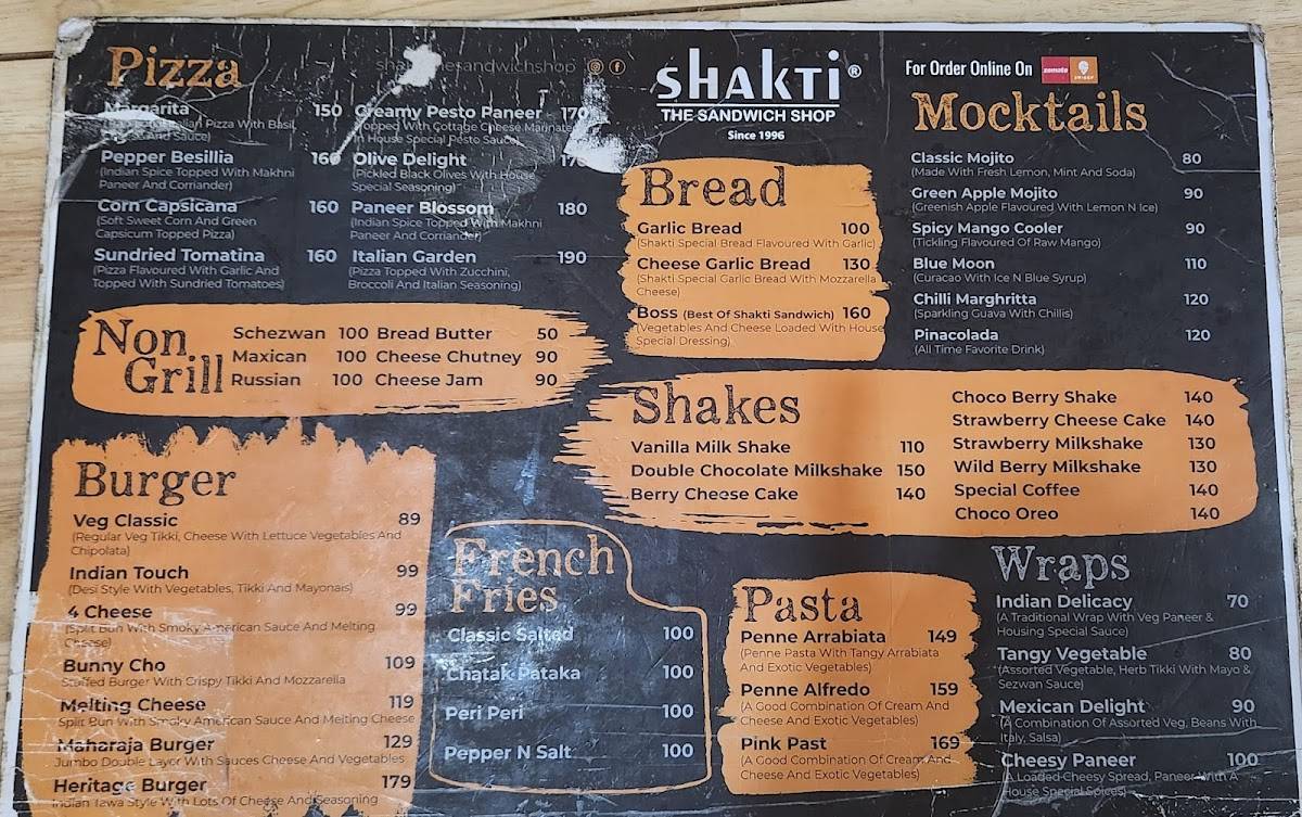 Shakti sandwich menu