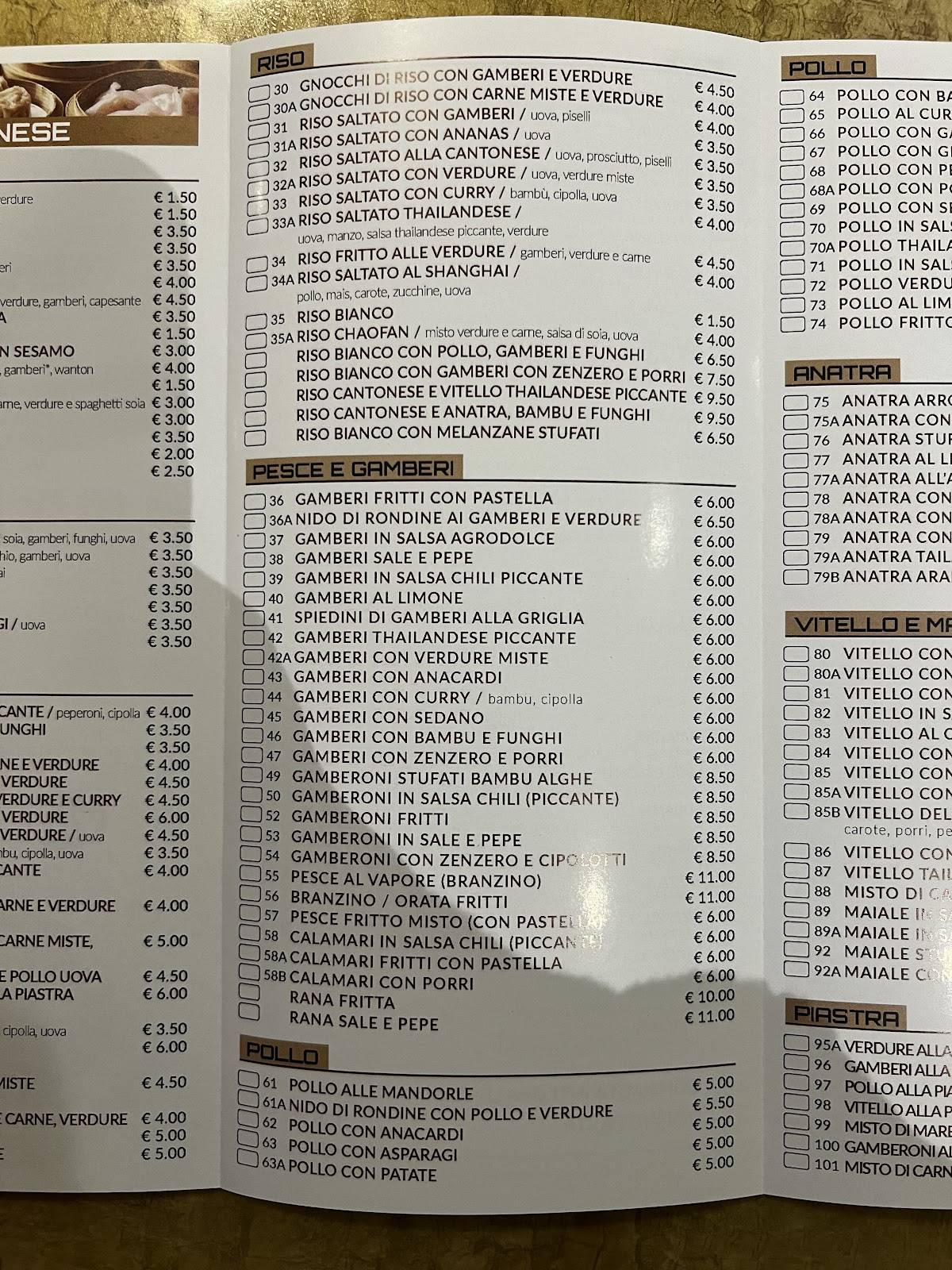 Menu di Ristorante Shanghai 