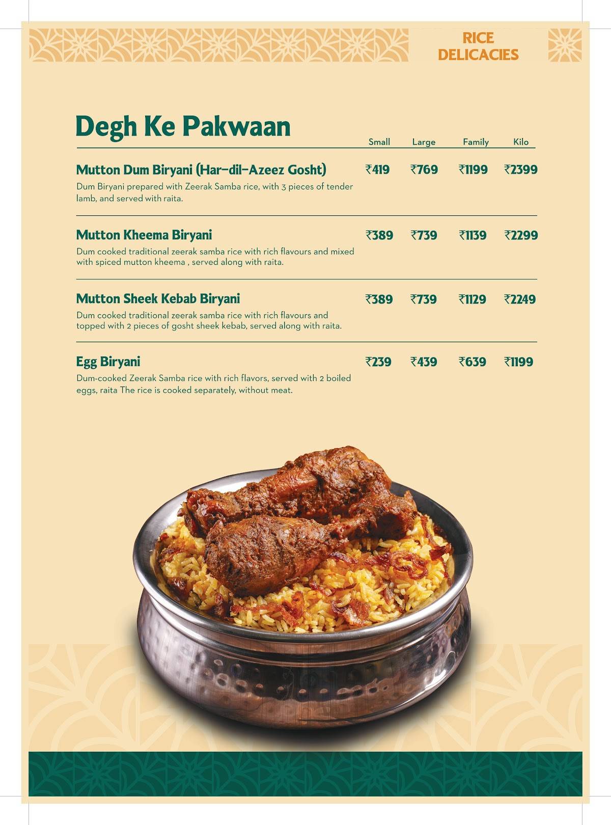 Sharief Bhai Biryani Tumkur menu