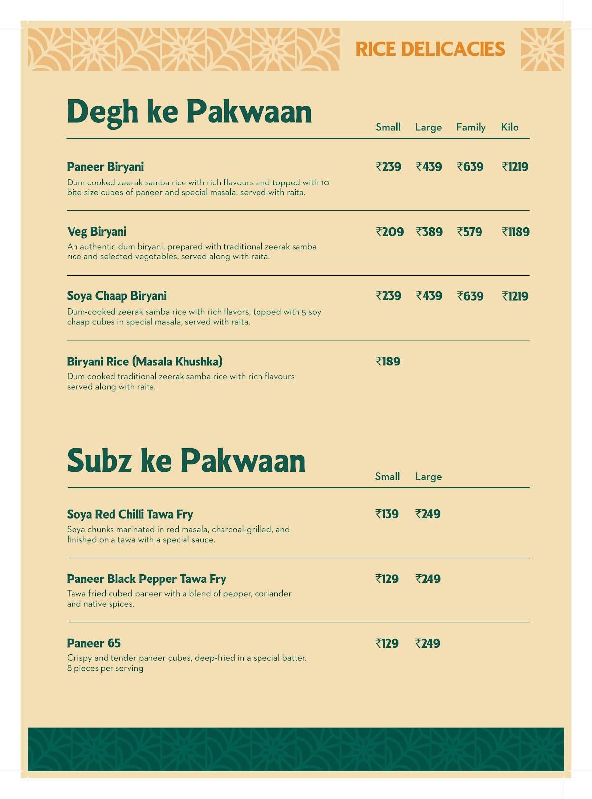 Sharief Bhai Biryani Tumkur menu