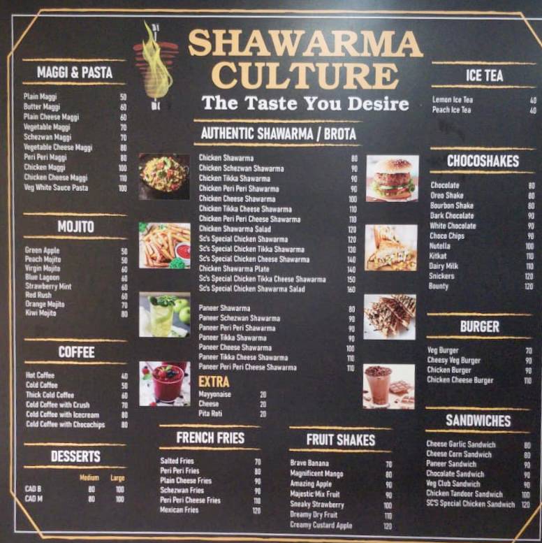 Shawarma Culture menu