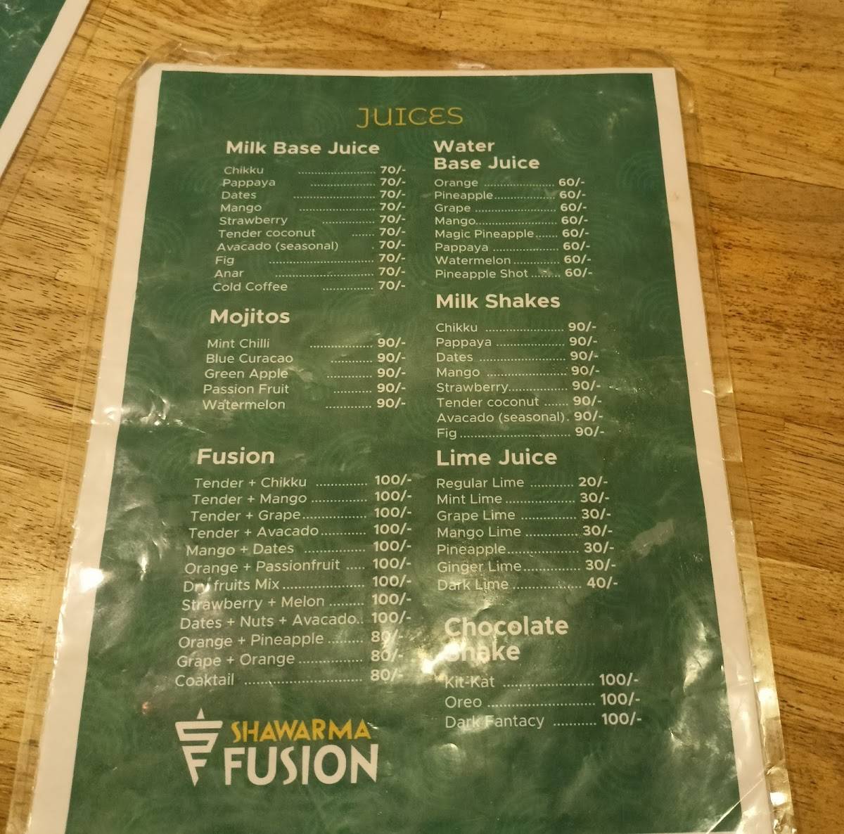 Shawarma Fusion Pmna menu