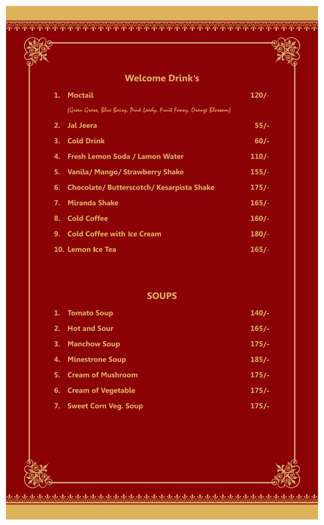 Shreemaya Restaurant menu
