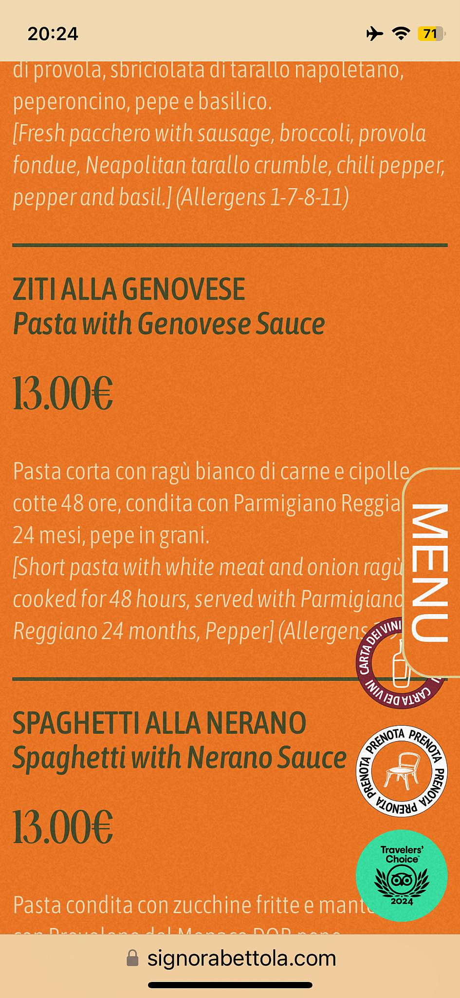 Menu di Signora Bettola - Napoli (Medina) 