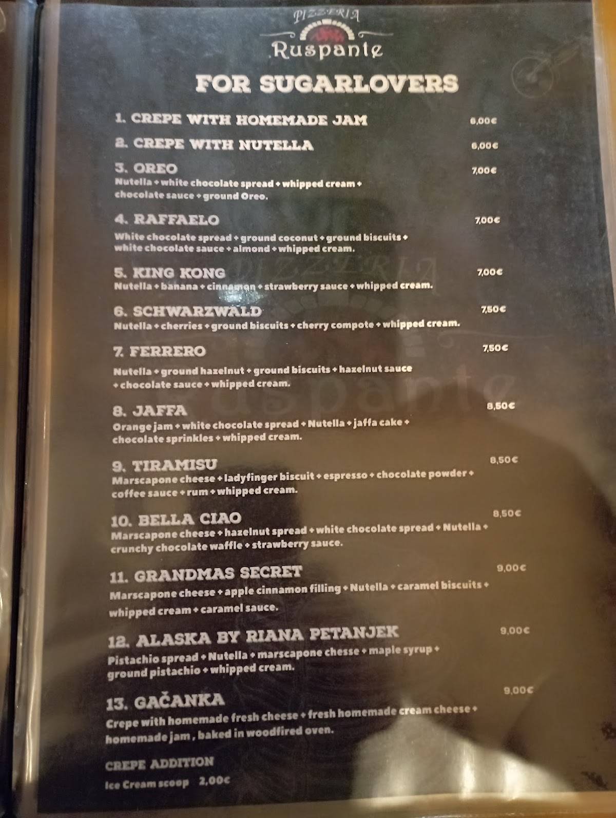 Menu de Pizzeria Ruspante