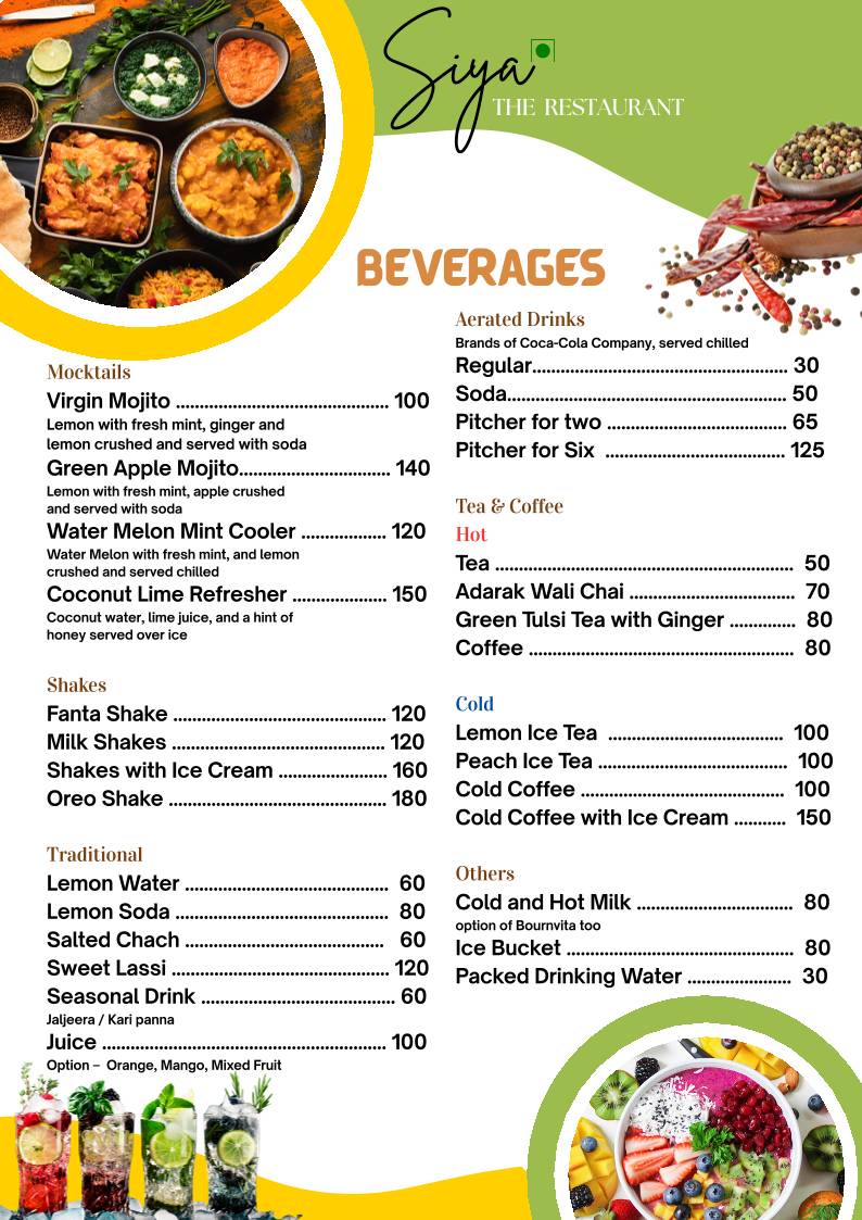 Siya The Restaurant menu