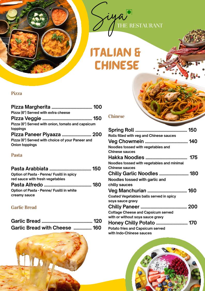 Siya The Restaurant menu