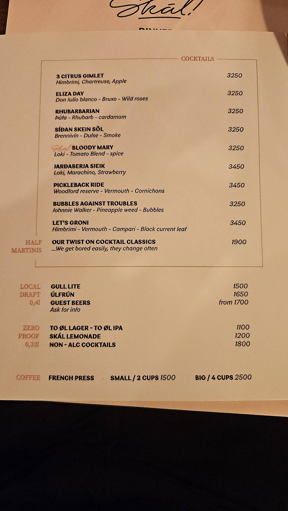 Menu de Skál!